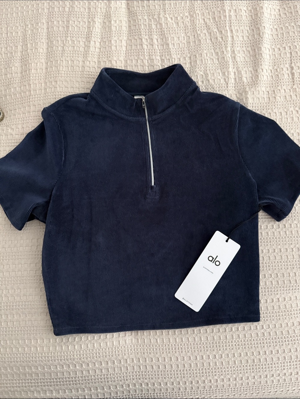 ALO Yoga Navy Half-Zip Cropped Top